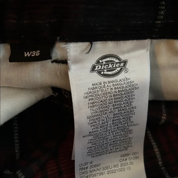 Dickies Alma Plaid Corduroy Pants men’s 36